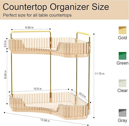 GTI 2 Tier Makeup Organizer, Large Capacity Bathroom Counter Organizer, Perfume Cosmetics Skincare Vanity Organizers, Dresser Countertop Organizer and Storage for Women (Amber)