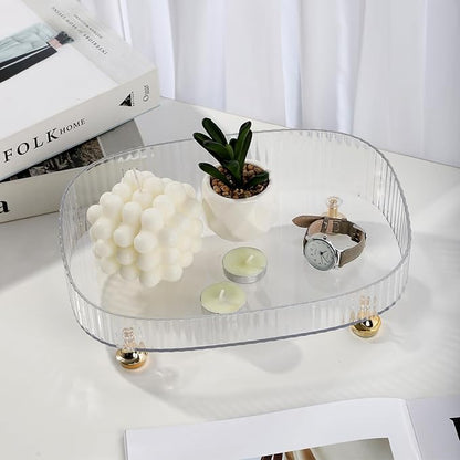 Clear Acrylic Perfume Tray, Round Makeup Bathroom Trays for Counter, Decorative Vanity Trays for Bathroom Countertop for Dresser Tops - Black