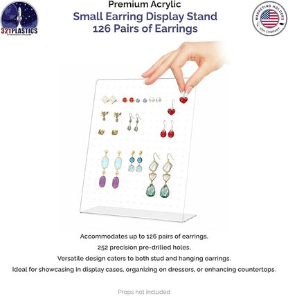 Marketing Holders Earring Display Stand 126 Earrings Holder Clear Acrylic Slant Back Holds Studs Dangling Earrings for Accessory Outlets Secondhand Shops Fashion Boutiques