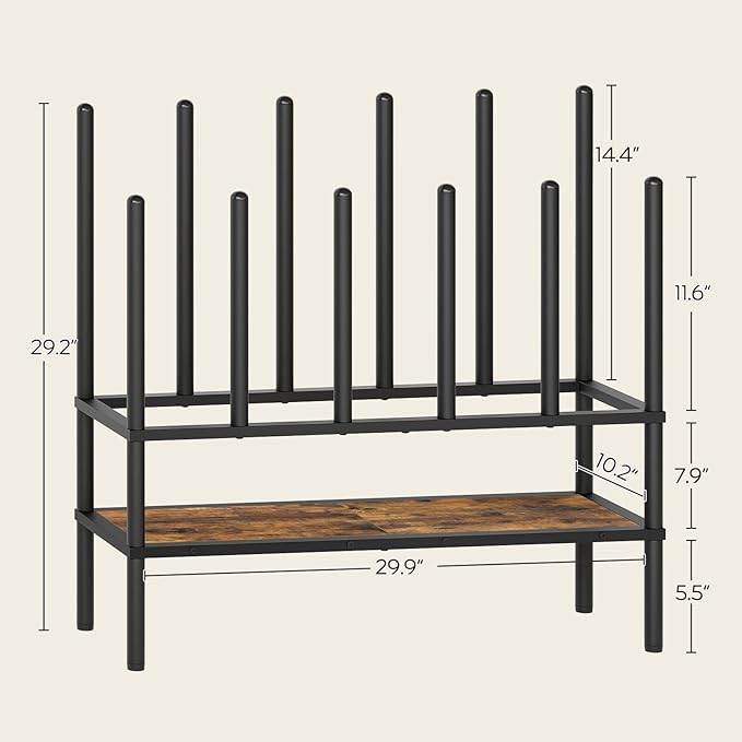 YATINEY Shoe and Boot Rack Organizer, Tall Boots Rack for Closet, Cowboy Shoes Storage, 3 Tier Shoe Racks Organizer Holds 10 Pairs, Black and Rustic Brown SS09BRY1