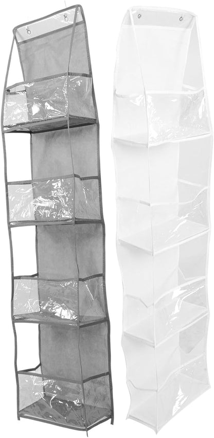 Cabilock 2Pcs Over The Door Hanging Storage Organizer Bag Convenient Wall Mounted Hanger for Handbags Shoes and Umbrellas Stylish White Gray Maximizes Space Utilization