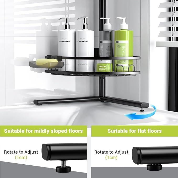 Aitatty Corner Shower Caddy Standing: 4-tier Rustproof Shower Organizer Shelf - Floor Shower Corner Shelf Rack Stand for Bathroom Black