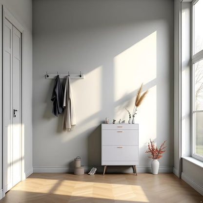 Karl home Narrow Entryway Shoe Cabinet, Freestanding Shoe Rack with 2 Flip Doors 1 Drawers, Adjustable Tipping Wood Hidden Storage Organizer for Hallway Apartment Foyer, White