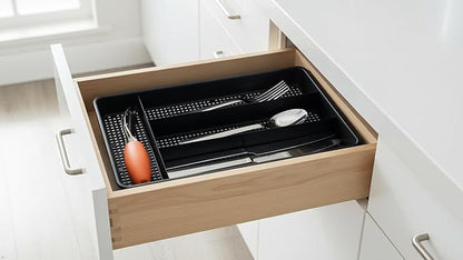 Dial Industries Small Cutlery, Utensil, Silverware Kitchen Drawer Organizer Tray, Black