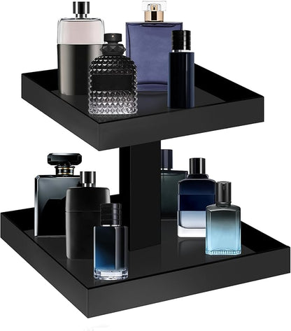 YAGELI Black Perfume Organizer for Men, 2 Tier Acrylic Cologne Rack Stand, Rectangular Vanity Storage for Bathroom and Bedroom Countertops, Holds Bottles Up to 6.5 Inches Tall