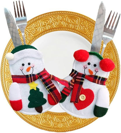 Christmas Decor, Christmas Forks Bag Cutlery Pouch Holders Utensil Snowman Silverware Decoration for Christmas Party 9PCS