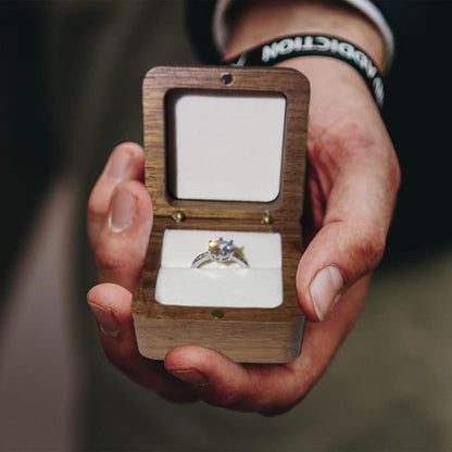 Wooden Ring Box, Personalized Engagement Ring Box Wedding Day Square Ring Box Holder Single Slot Rustic Ring Storage Box (White)