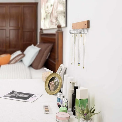 SCUNDA Wall Mounted Necklace Holder, Farmhouse Style Necklace Holder, Tangle Free Wall Jewelry Organizer with 28 Hooks(2 Packs,Natural)