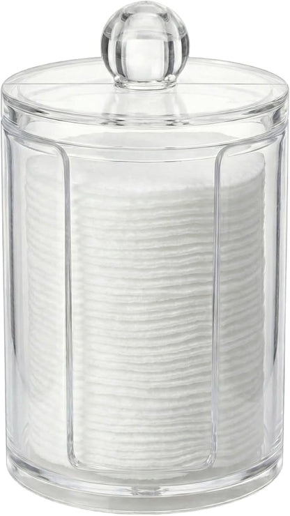 10oz Clear Plastic Cotton Round Holder Organizer - Shatterproof Vertical Cotton Pad Dispenser Canister with Lid for Bathroom Vanity Storage, Apothecary Jar for Face Cleaning Pads & Skincare