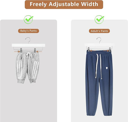 Wooden Pants Hangers, Solid Wood Bottom Jeans Skirt Hanger with 2-Adjustable Clips Anti Rust Hook (10)