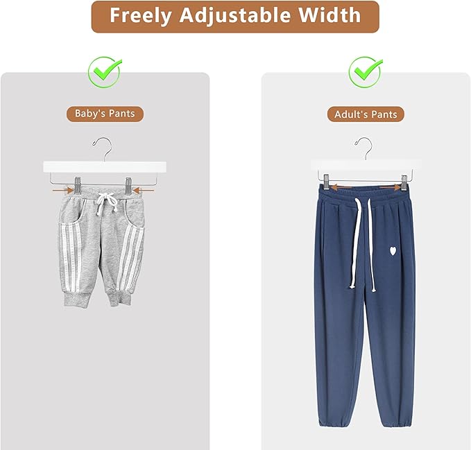 24 Pack Wooden Pants Hangers, Solid Wood Bottom Jeans Skirt Hanger with 2-Adjustable Clips Anti Rust Hook-HL01WP24