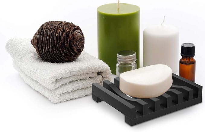 2Pcs Soap Dish Holder, Non-Slip Bathroom Accessories Silicone Soap Case Saver, Sink Deck Bathtub Shower Dish Soap Drainer, Silicone Holder for Soap, Sponges, Scrubber (Black)
