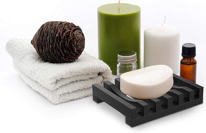 2Pcs Soap Dish Holder, Non-Slip Bathroom Accessories Silicone Soap Case Saver, Sink Deck Bathtub Shower Dish Soap Drainer, Silicone Holder for Soap, Sponges, Scrubber (Black)