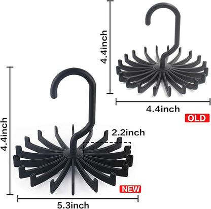 BigOtters 4 Pack Updated Twirl Tie Rack, 5.3 Inches Large Size Rotating Belt Scarf Hanger Holder Hook for Closet Storage (Black)