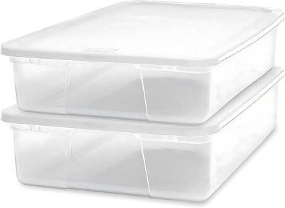 HOMZ 2-Pack Snaplock, Small Clear Plastic Storage Organizer Bins w/ Lids, 28 Quart, White - Stackable Container Boxes for Bedroom, Bathroom, Garage, and Office Organization