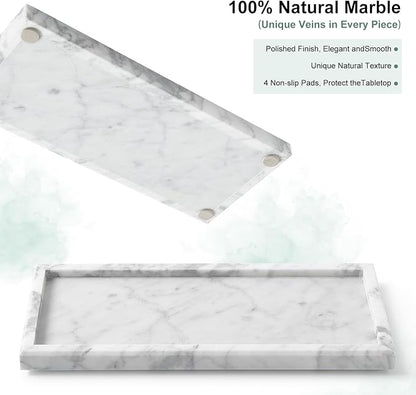 Natural Marble Vanity Tray, Luxury Stone Organizer for Bathroom & Kitchen Counter | Holds Soap Dispenser, Jewelry, Perfume | Non-Resin, Non-Ceramic Décor