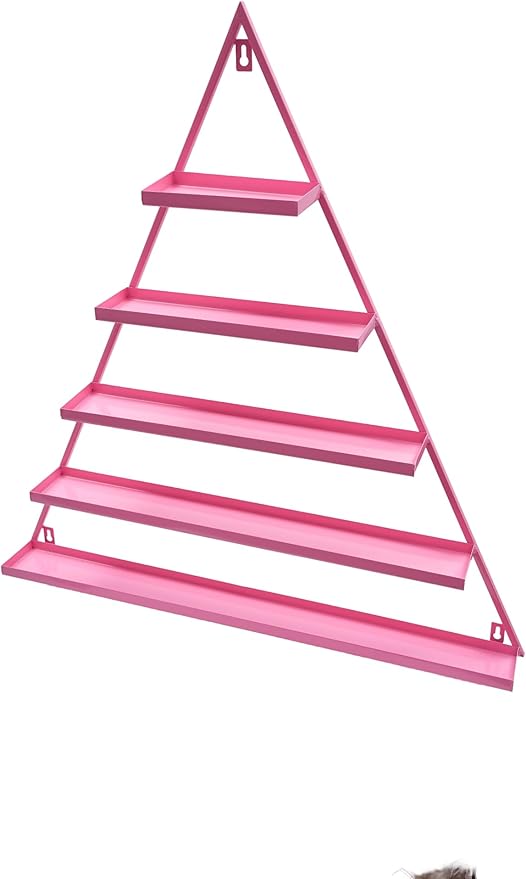 Wall-Mounted Nail Polish Rack, Set of 6 Triangular Pink Nail Polish Shelf Lipstick Perfume Cosmetic Display Shelf for Home Spa Nail Salon Shop