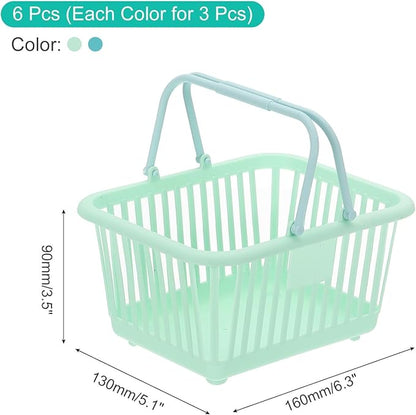 PATIKIL 6PCS Mini Shopping Basket, Small Plastic Basket Mini Storage Basket Grocery Tiny with Handles Organizer Filtered Water for Organizing Toys Eggs Fruits Snacks,Green Cyan