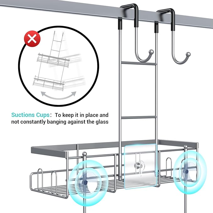 Aitatty Hanging Shower Caddy Over Door: Silver Rustproof Shower Organizer over the Door - No Drilling Bathroom Rack for Inside Shower