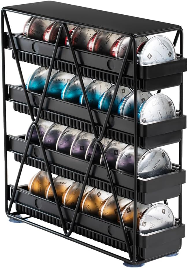 coffee Pod Holder 4 Tier Coffee Pod Holder For Countertop With 32 pods,Black 1pcs