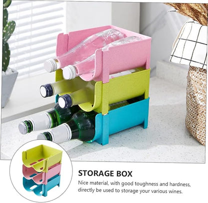 PRETYZOOM 3pcs Stackable Drink Box Organizer for Refrigerator Non-skid Storage Container for Wine and Canned Beverages Design Green Blue and Pink Home Use