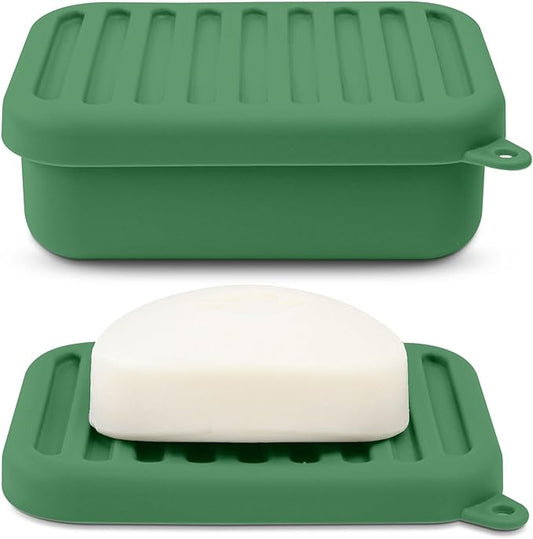Superior Leak-Proof Silicone Travel Soap Case with Drainage Lid/Layer, Compact Bar Soap Container, Durable Soap Holder for Camping, Gym, and Travel Size Toiletries (Mint Green)