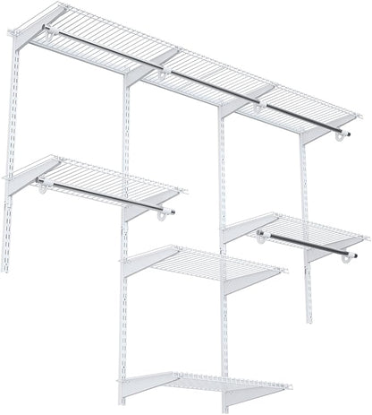S AFSTAR 4 to 6 FT Mounted Closet Systems, Height Adjustable Custom Clothes Closet Kit with 3 Hanging Rod & 6 Storage Shelves, Wall-Mounted Clothes Closet Organizer for Bedroom Apartment, White