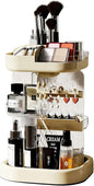 360 Spinning Rotating Makeup Organizer for Vanity with Adjustable Trays Lipstick Earring Storage Makeup Desk Storage Carousel Rack, Cosmetic Display Cases for Dresser Bathroom Holder (Cream)
