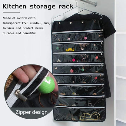 Hanging Jewelry Organizer with Zipper,Dual-Sided 56 Clear Pockets for Earrings Necklace Bracelet Ring Accessory Display (Grey)