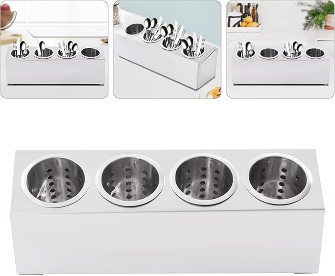 Flatware Organizers, Modern Minimalist Stainless Steel Utensil Holder, 4 Hole Cylinder Cutlery Organizer Caddy with Removable Inserts for Kitchen Counter Storage