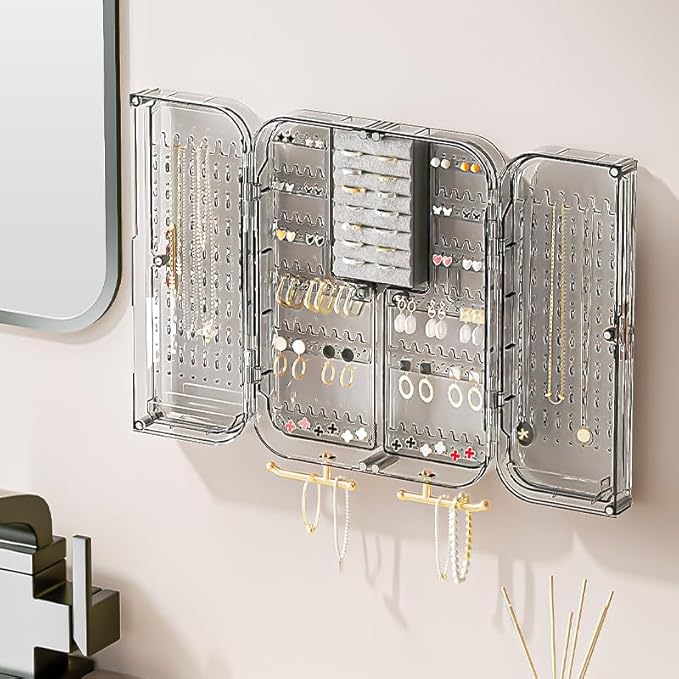 Hanging Jewelry Organizer for Wall, Door, Closet, Damage-Free Simple Dust Proof Jewelry Storage Box Casefor Earrings, Necklaces, Rings