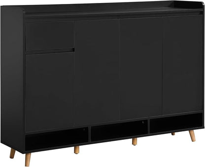 JIVOIT Shoe Cabinet with Adjustable Shelves, Drawer, Sleek and Contemporary Shoe Rack with Solid Wood Legs, Minimalist Home Organizer Storage Sideboard for Entryway, Living Room (Black,167)
