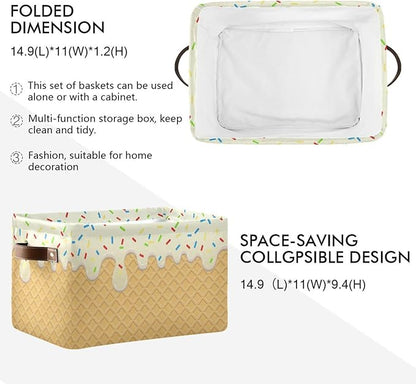 Ice Cream Texture Storage Basket Bin, Large Cube Storage Box Canvas Collapsible Storage Organizer for Home Office Closet - 15 L x 11 W x 9.5 H