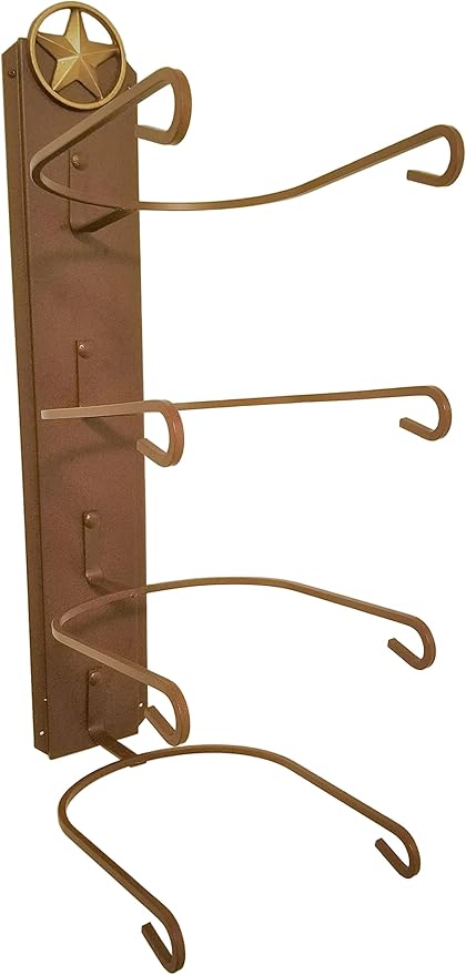American Made 4 Cowboy Hat Rack with Lone Star, Wall Mount Four Tier Hat Holder, Heavy Duty Powder Coated Steel, Rust Chisholm Trail Brown, Model 664 Classic CT
