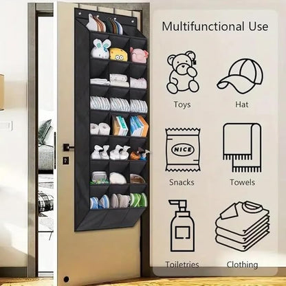 Over the Door Shoe Organizer, 24 Large Deep Pockets, 8-Tier, Non-Woven Fabric, Black, 20.80 x 7.90 x 62.20 in