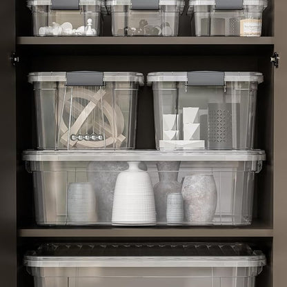 Superio Clear Storage Box with Lid, 26 Quart Plastic Container Bins for Organizing, Stackable Crates, BPA Free, Non Toxic, Odor Free, Organizers for Home, Office, School, and Dorm, 10 Pack