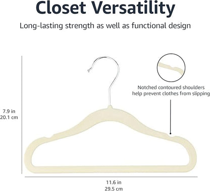 Amazon Basics Kids Velvet, Space Saving, Non-Slip Clothes Hangers for Infant and Toddler, Durable, 11.6 inches (for Baby Clothes), Pack of 200, Beige