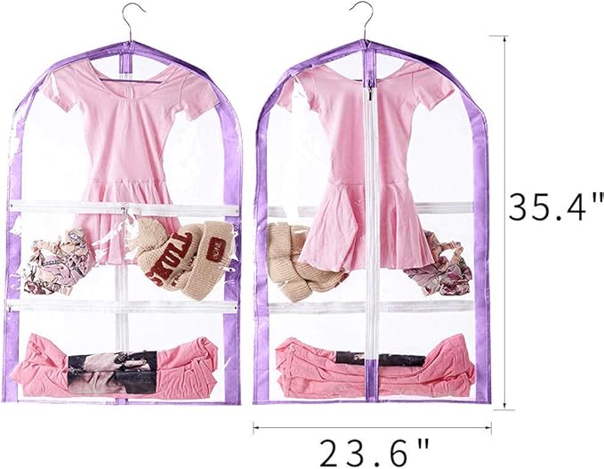 Clear Kids Garment Bags,3 Packs Garment Bag For Dance Costumes With Pockets,Foldable Garment Bags For Hanging Clothes Travel Storage,Dance Garment Bags For Dancers.35" Garment Dance Competition Bag