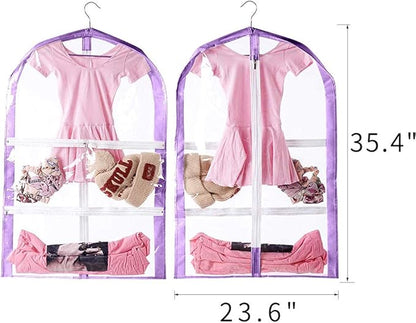 Clear Kids Garment Bags,3 Packs Garment Bag For Dance Costumes With Pockets,Foldable Garment Bags For Hanging Clothes Travel Storage,Dance Garment Bags For Dancers.35" Garment Dance Competition Bag
