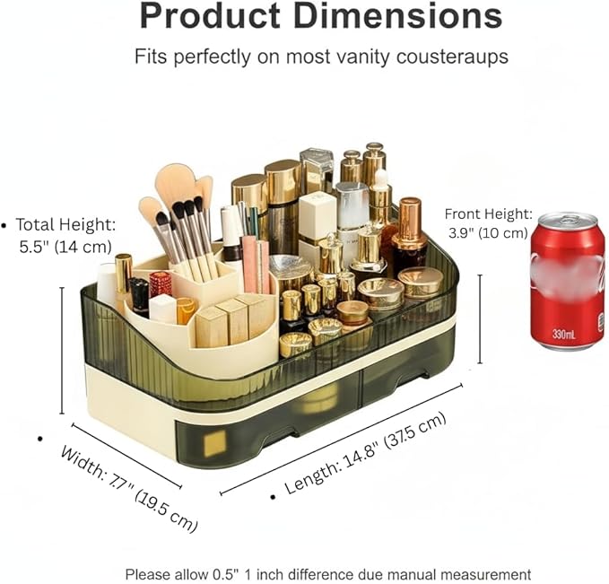Makeup Organizer with Dual Drawers - Large Capacity Countertop Cosmetic Storage for Skincare Vanity Bathroom