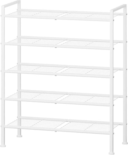 5 Tier Shoe Rack,Metal Shoe Storage Organizer Shelf for Closet,Entryway, Garage,Narrow Space(White, 5 Tier)