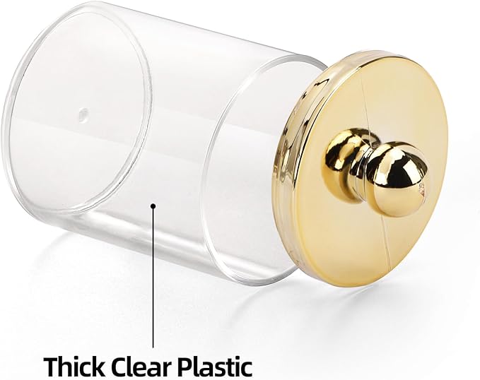 Tbestmax 10oz Qtips Holder - Plastic Apothecary Jar with Gold Lids for Cotton Swab, Cotton Round Pads, Floss - Gold