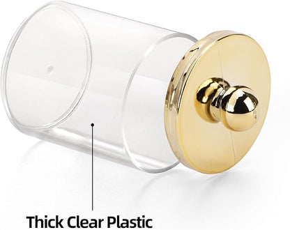 Tbestmax 10oz Qtips Holder - Plastic Apothecary Jar with Gold Lids for Cotton Swab, Cotton Round Pads, Floss - Gold