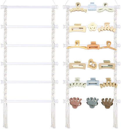 SNOWSTAR Macrame Hair Claw Clip Organizer,White Hanging Hair Clip Holder and Storage for Women Girls,Claw Clip Hanger Home Decor for Wall,Door,Closet