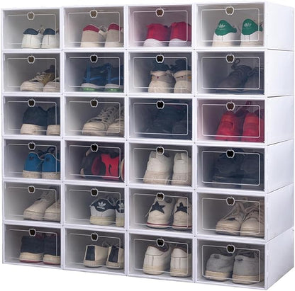 Homoyoyo 6pcs Shoe Storage Boxes with Lids, Stackable Plastic Shoe Organizer Bins for Women’s Sneakers, High Heels, and Boots, Space-saving Closet Storage Solution Assorted style