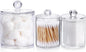 3 Pack Qtip Holder Dispenser for Cotton Ball, Cotton Swab, Cotton Round Pads, Floss - 20OZ & 10 oz Clear Plastic Apothecary Jar Set for Bathroom Canister Storage Organization, Vanity Makeup Organizer
