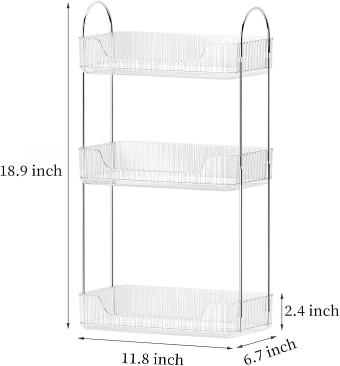 Bathroom Organizer Countertop, Vanity Trays, Skincare Makeup Organizer Shelf, Counter Shelf for Cosmetics, Toiletries, Lotions, Perfumes (3 Tiers, Clear)