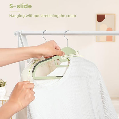 Heavy Duty Plastic Hangers 50 Pack with Non-Slip Design,0.2 Inches Thick,360°Swivel Hook Space Saving Organizer for Bedroom Closet,Shirts,Pants,Strong Enough for Coat(Matcha Green- S Shaped)