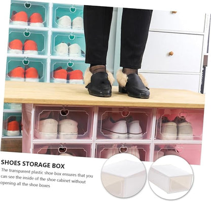 Creative Shoes Box Large Capacity Storage Case with Lid, Thickened Plastic Drawer-type Shoe Organizer for Closet, 6pcs Set, Pearl White
