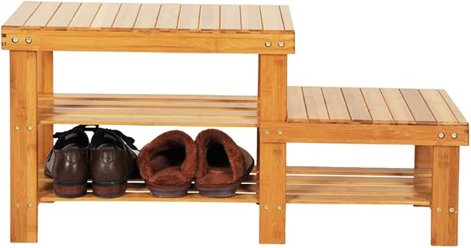 Bamboo shoe rack with storage shelf, three-layer wooden shoe rack, can hold 551 pounds, very suitable for corridor, bathroom, living room and corridor entrance (Wood color (children's version))